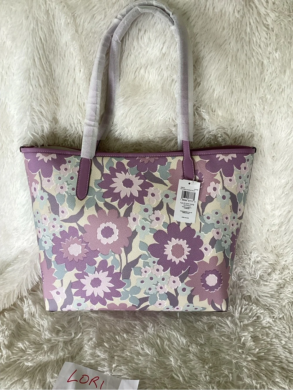Coach Floral City Tote in Lavender, Cream and Light Blue